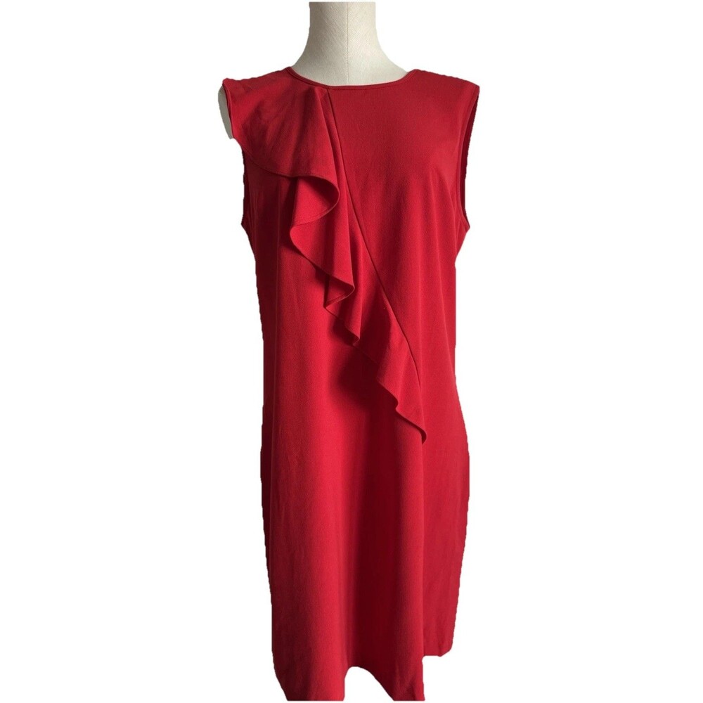 Nine West Dress Cascading Ruffle Sleeveless Red Unlined Women's Size 14